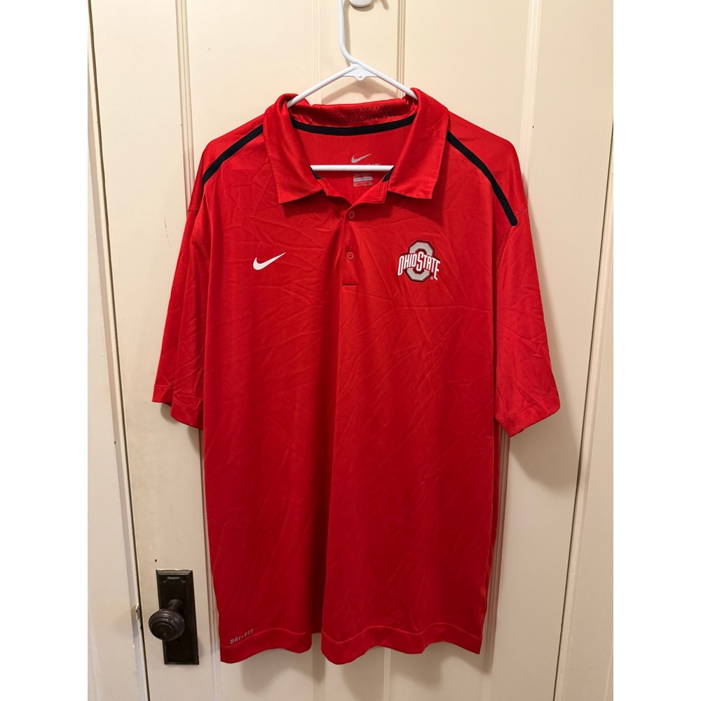 Nike Ohio State Buckeyes Dri-FIT Polo Shirt Mens XXL Red Scarlet NCAA Football